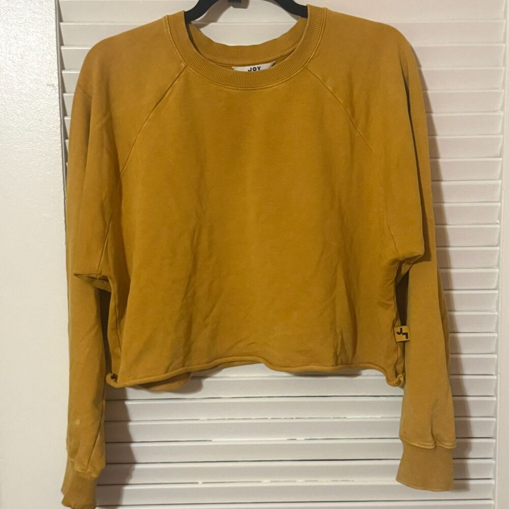 JoyLab Mustard Yellow Cropped Crewneck Sweatshirt Size L Distressed Active